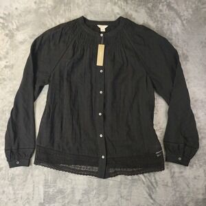 J. Crew Womens Long Sleeve Button-Up Top With Lace Trim Size S Black Guazy